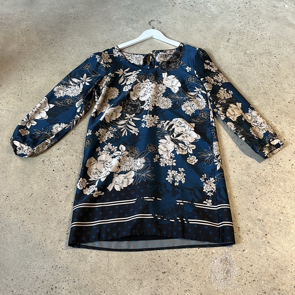 La Fée Maraboutée Blue and Beige Floral Shift Dress